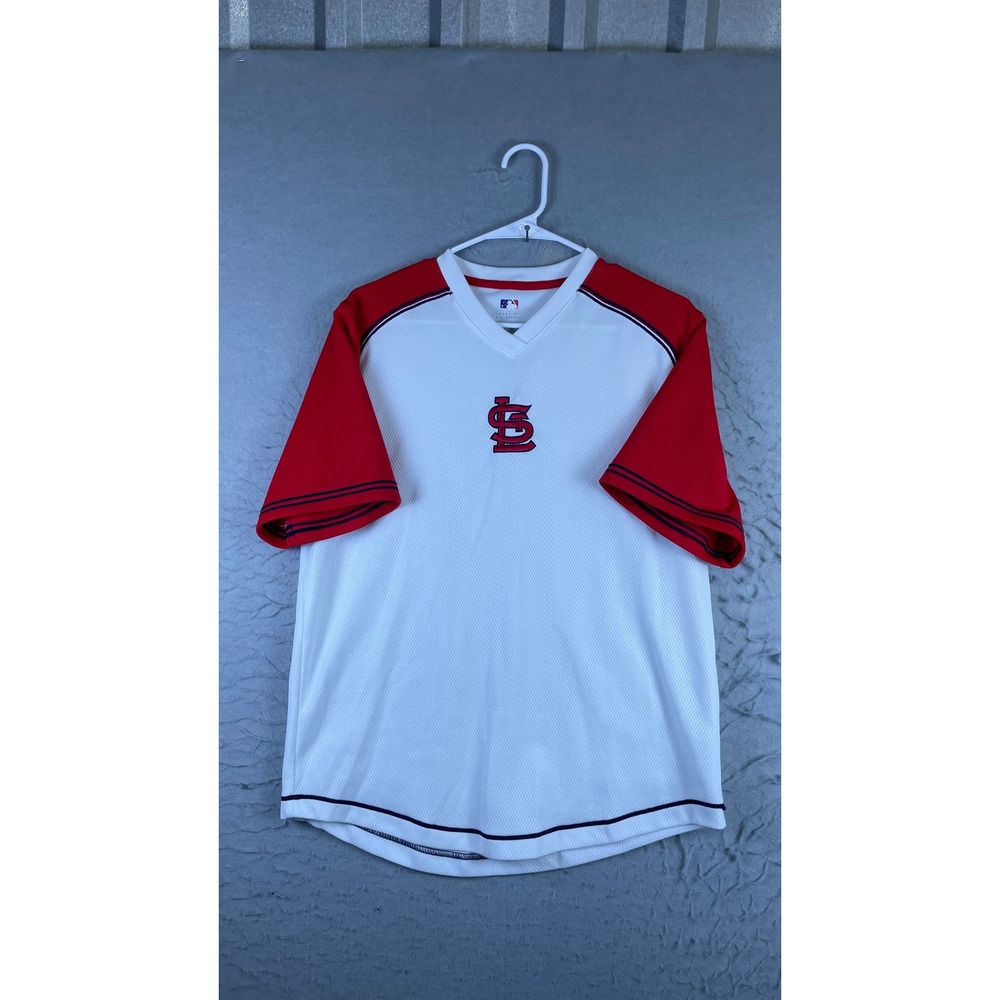 MLB St. Louis Cardinals Jersey Mens MD White Good V-Neck Mesh Embroidered Logo